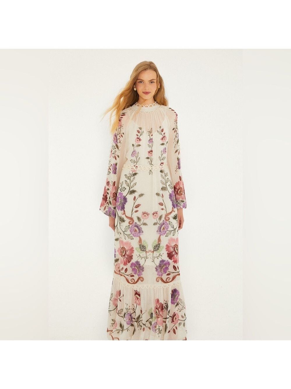 Farm Rio Cream Rococo Flowers Lace Maxi Dress - Picture 7 of 9